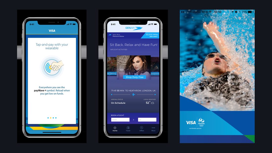 Visa Hospitality App Suite · Rio Olympics app screens